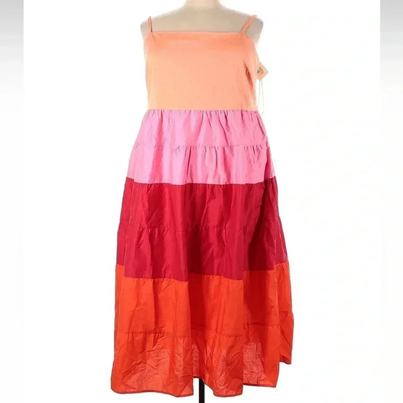 ENGLISH FACTORY Pink Red Boho Siena Color Block Spaghetti Maxi Plus Size 3X NWT - Picture 3 of 7